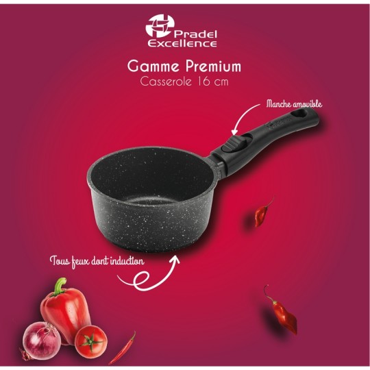 PREMIUM - CASSEROLE 16 CM FONTE D'ALUMINIUM MANCHE AMOVIBLE BOITE COULEUR