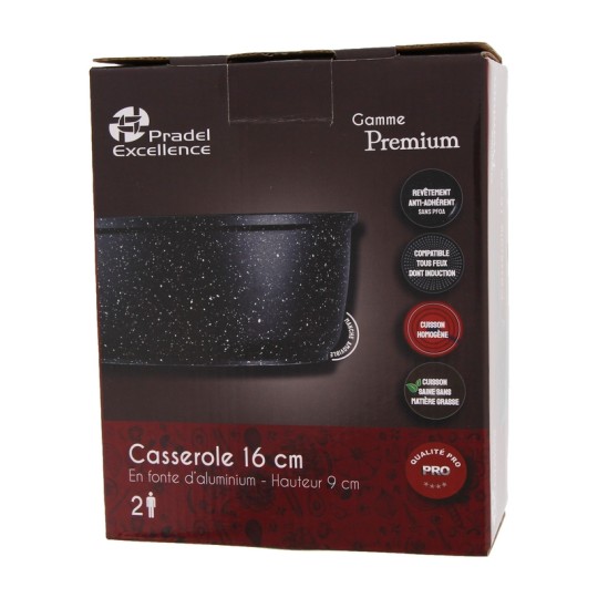 PREMIUM - CASSEROLE 16 CM FONTE D'ALUMINIUM MANCHE AMOVIBLE BOITE COULEUR