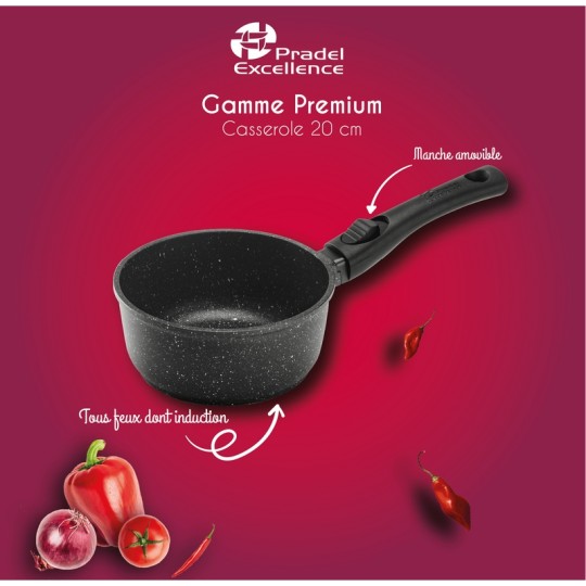 PREMIUM - CASSEROLE 20 CM FONTE D'ALUMINIUM MANCHE AMOVIBLE BOITE COULEUR