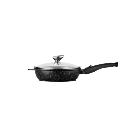 PREMIUM - SAUTEUSE 24 CM FONTE D'ALUMINIUM MANCHE AMOVIBLE AVEC COUVERCLE VERRE BOITE COULEUR