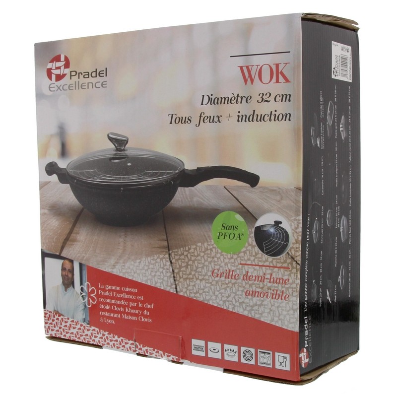 WOK 32 cm AVEC COUVERCLE VERRE FAÇON PIERRE