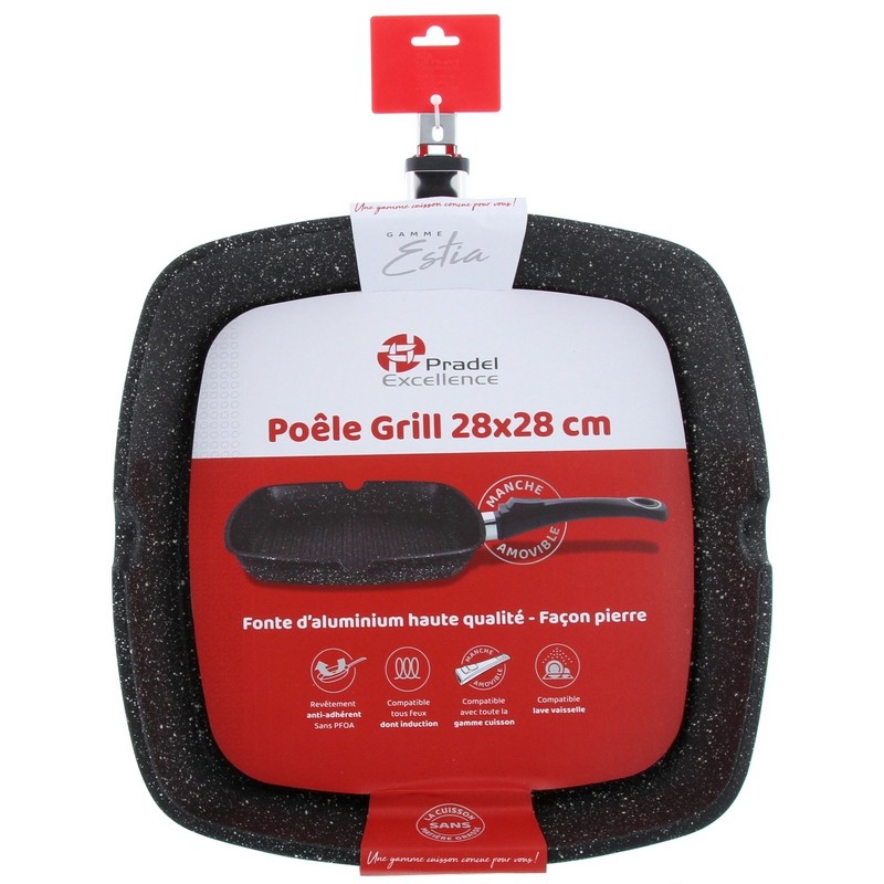 ESTIA POELE GRILL 28 X 28 cm FAÇON PIERRE SANS MANCHE A SUSPENDRE