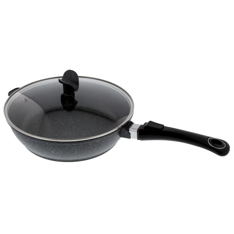 ESTIA SAUTEUSE 24 cm FAÇON PIERRE AVEC COUVERCLE VERRE