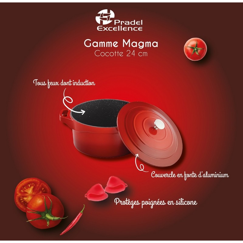 MAGMA - COCOTTE RONDE 24 CM FONTE D'ALUMINIUM AVEC COUVERCLE ALU BOITE COULEUR