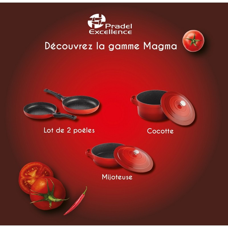 MAGMA - COCOTTE RONDE 24 CM FONTE D'ALUMINIUM AVEC COUVERCLE ALU BOITE COULEUR