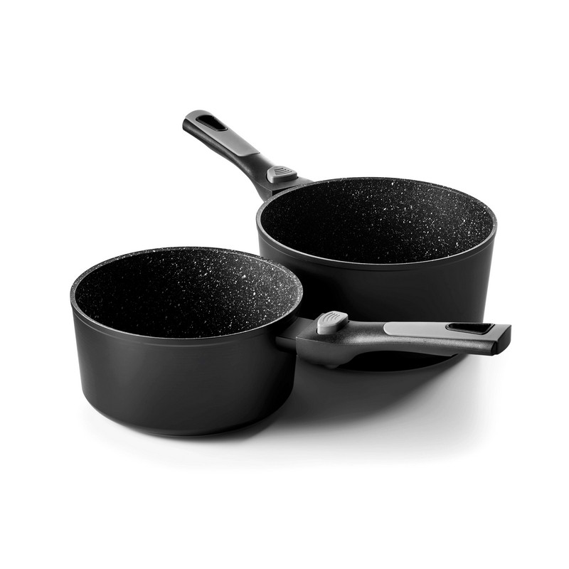 PIERRA SET 2 CASSEROLES 18/20 cm INTERIEUR FAÇON PIERRE EXTERIEUR NOIR