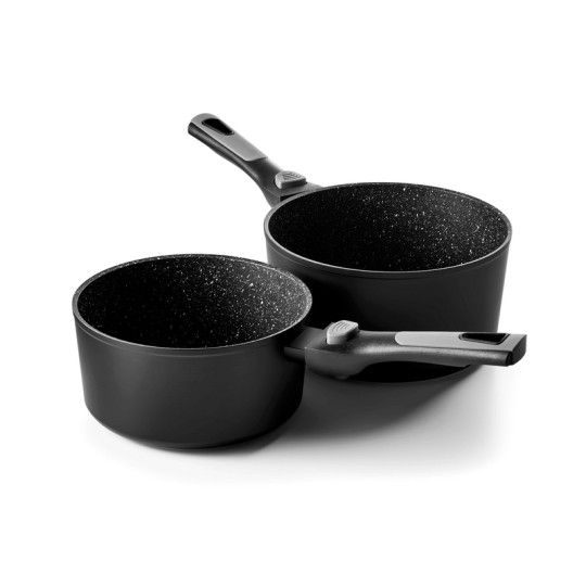 PIERRA SET 2 CASSEROLES 18/20 cm INTERIEUR FAÇON PIERRE EXTERIEUR NOIR