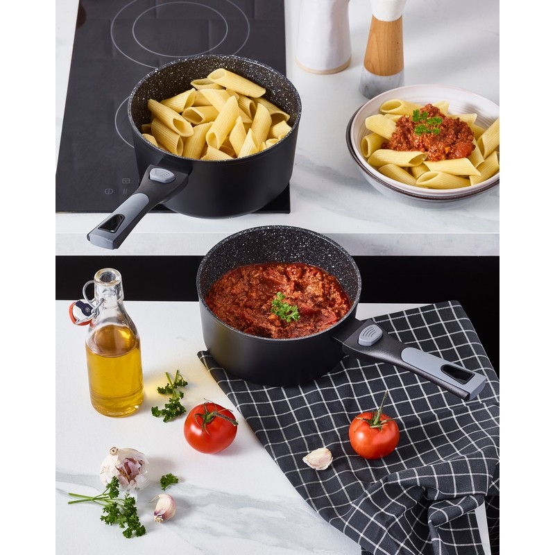 PIERRA SET 2 CASSEROLES 18/20 cm INTERIEUR FAÇON PIERRE EXTERIEUR NOIR