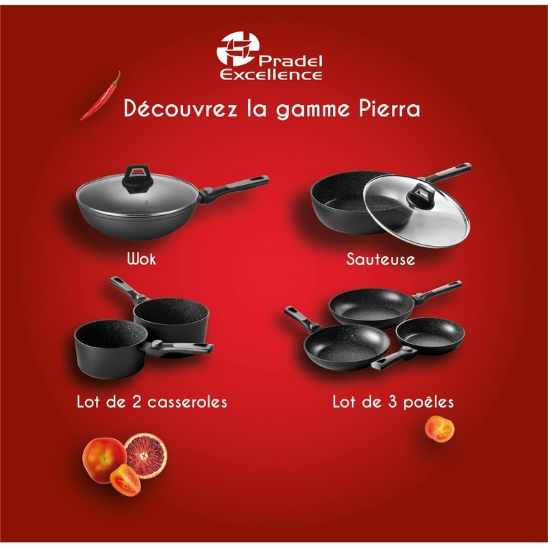 PIERRA SET 2 CASSEROLES 18/20 cm INTERIEUR FAÇON PIERRE EXTERIEUR NOIR