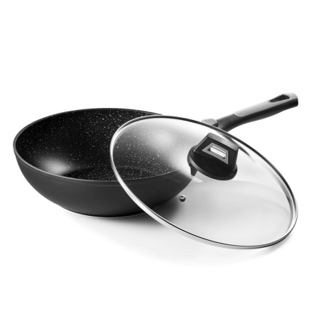 PIERRA WOK 28 cm INTERIEUR FAÇON PIERRE EXTERIEUR NOIR