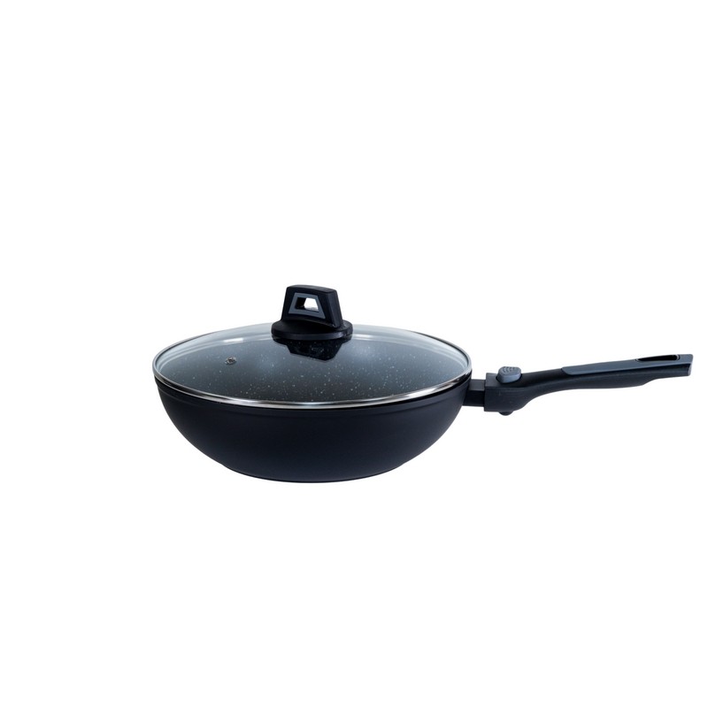 PIERRA WOK 28 cm INTERIEUR FAÇON PIERRE EXTERIEUR NOIR