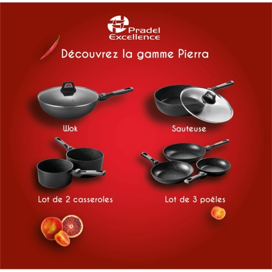 PIERRA WOK 28 cm INTERIEUR FAÇON PIERRE EXTERIEUR NOIR