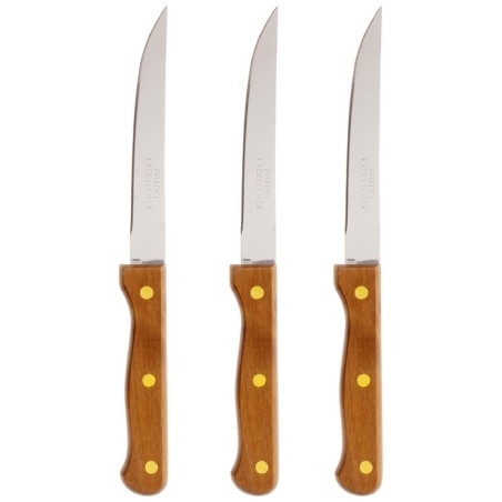 PRADEL - LOT 3 COUTEAUX STEAK 12 CM MANCHES BOIS 3 RIVETS VRAC