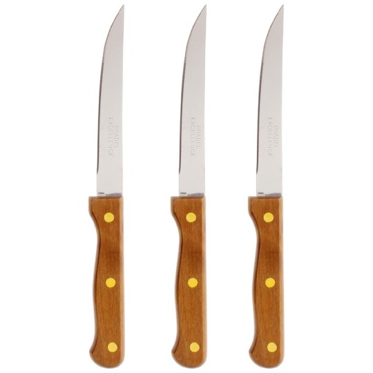 PRADEL - LOT 3 COUTEAUX STEAK 12 CM MANCHES BOIS 3 RIVETS VRAC