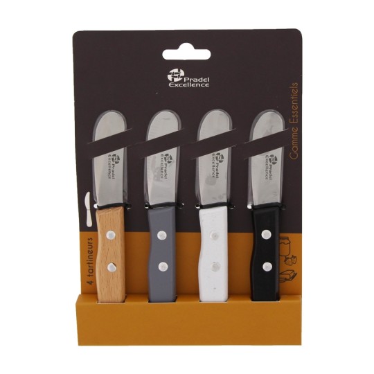 ESSENTIELS - SET 4 TARTINEURS 6 CM MANCHES COULEUR EN BOIS SUR CARTE