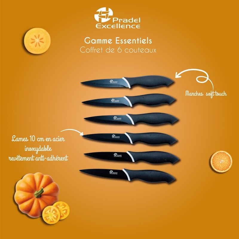 COFFRET 6 COUTEAUX LAMES ANTI ADHERENTES NOIRES