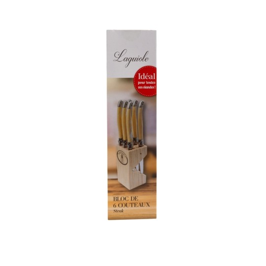 BLOC 6 COUTEAUX LAGUIOLE MANCHE FAÇON CORNE BLONDE