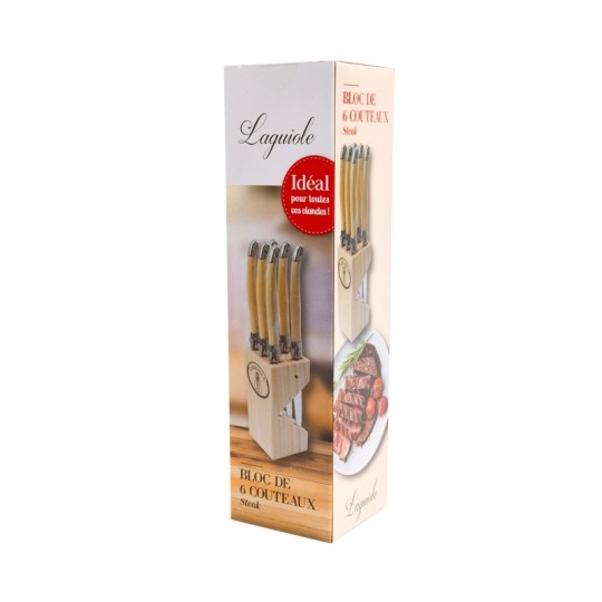 BLOC 6 COUTEAUX LAGUIOLE MANCHE FAÇON CORNE BLONDE