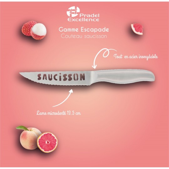 ESCAPADE - COUTEAU SAUCISSON TOUT INOX SUR CARTE