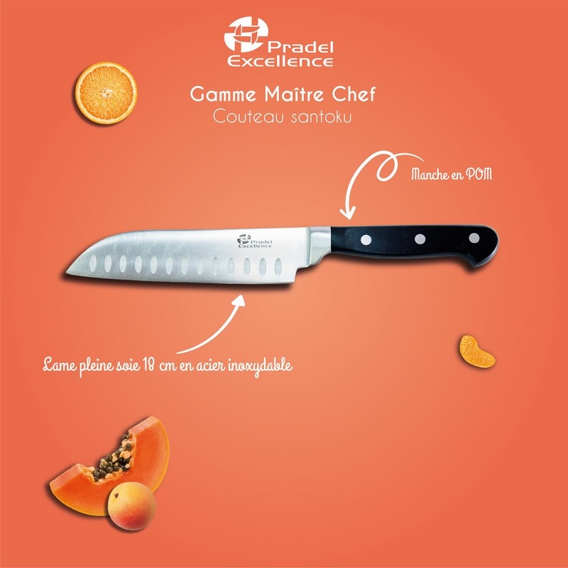 MAITRE CHEF - COUTEAU SANTOKU 18 CM SUR CARTE