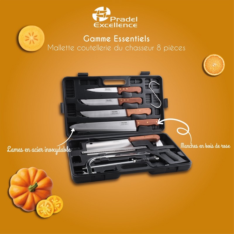 ESSENTIELS - MALLETTE COUTELLERIE DU CHASSEUR 8 PIECES  BOITE COULEUR