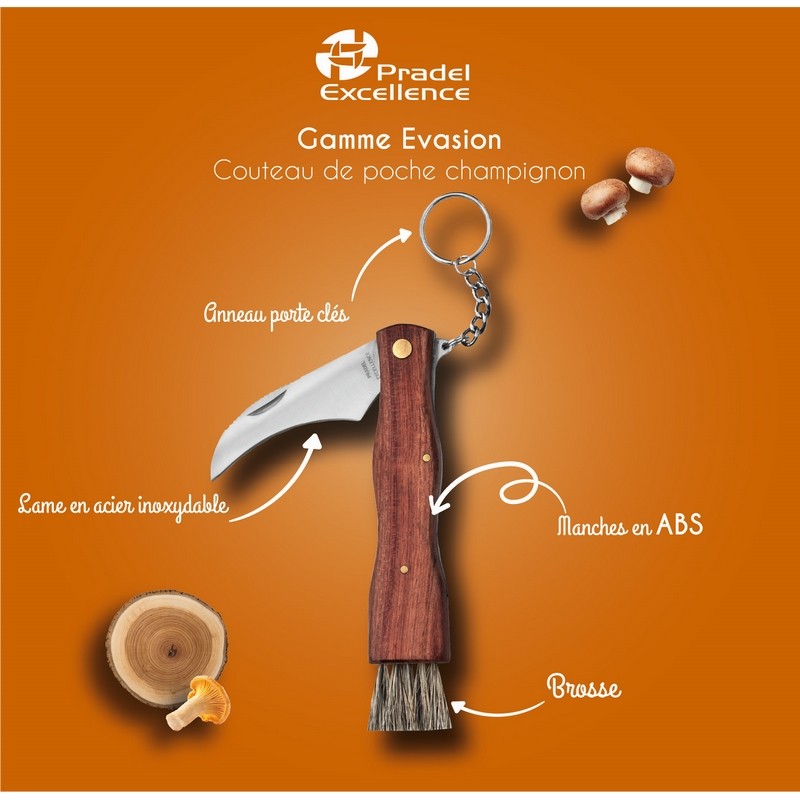 EVASION - COUTEAU A CHAMPIGNONS 7 CM AVEC BROSSE SUR CARTE