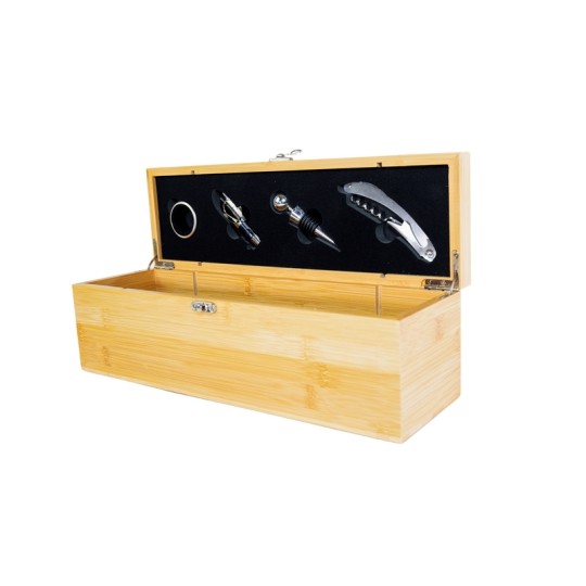 COFFRET SOMMELIER BAMBOU 1 BOUTEILLE AVEC 4 ACCESSOIRES