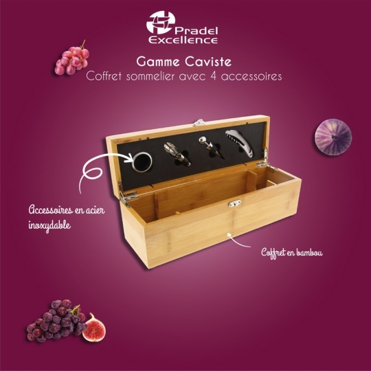 COFFRET SOMMELIER BAMBOU 1 BOUTEILLE AVEC 4 ACCESSOIRES