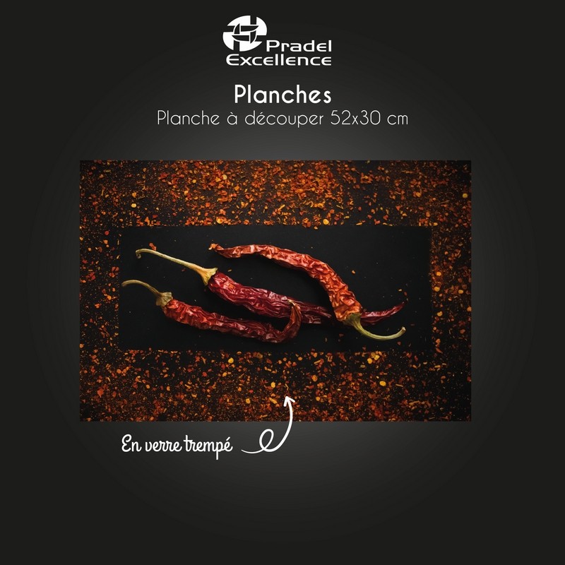 PLANCHE EN VERRE TREMPE - RECTANGLE 52X30CM - PIMENT - BOITE COULEUR