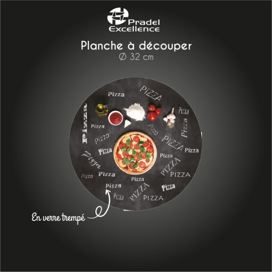 PLANCHE EN VERRE TREMPE - RONDE DIAMETRE 35CM - PIZZA - BOITE COULEUR