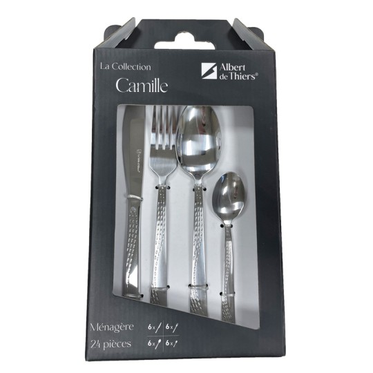 CAMILLE -  MENAGERE 24 PCS INOX BOITE COULEUR