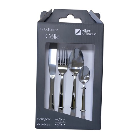 CELIA - MENAGERE 24 PIECES INOX BOITE COULEUR