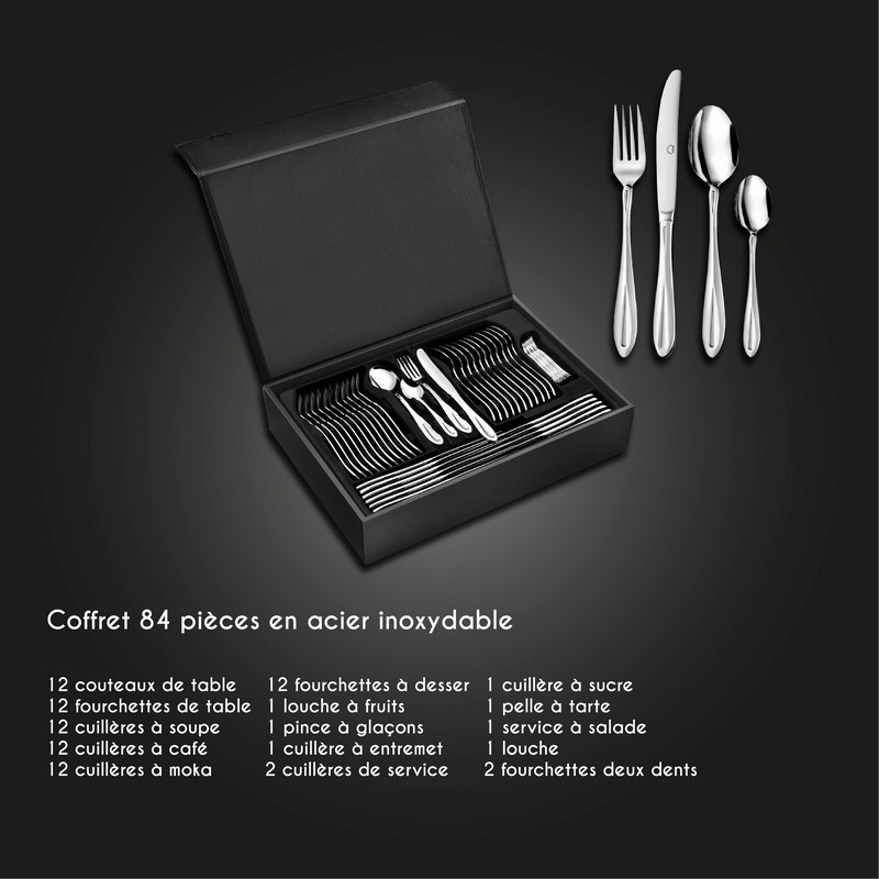 MENAGERE MIROIR 84 PIECES DANS COFFRET NOIR