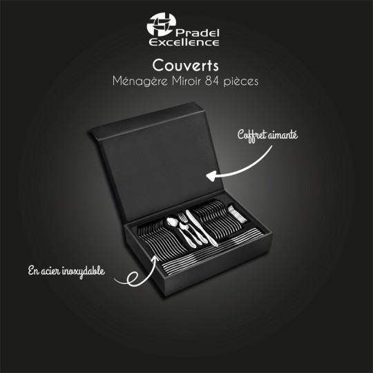 MENAGERE MIROIR 84 PIECES DANS COFFRET NOIR