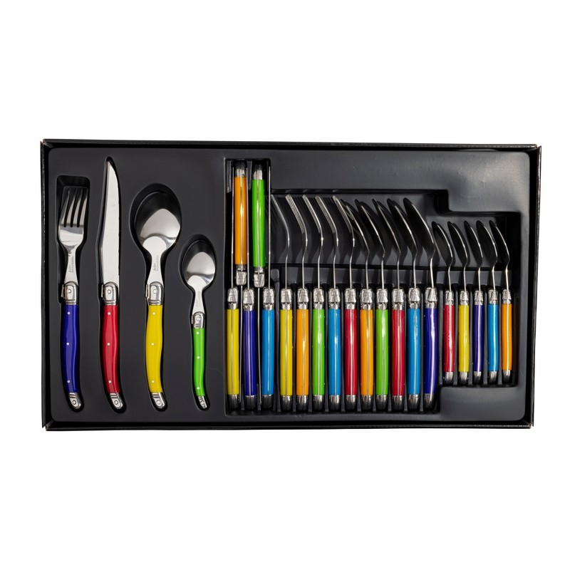 MENAGERE LAGUIOLE MULTICOLORE 24 PIECES PLEINE SOIE EN COFFRET CARTON