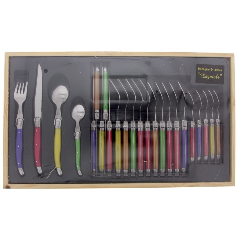 MENAGERE LAGUIOLE PASTEL 24 PIECES PLEINE SOIE