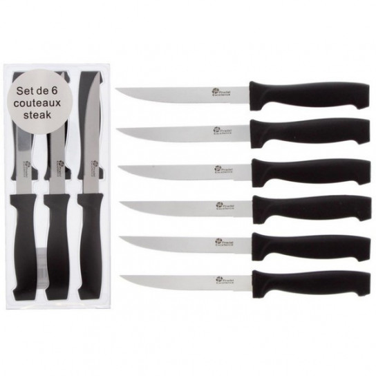 SET DE 6 COUTEAUX STEAK MANCHE NOIR