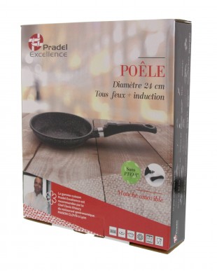 POÊLE FAÇON PIERRE Ø 24 cm FONTE ALU TOUS FEUX + INDUCTION -  MANCHE AMOVIBLE