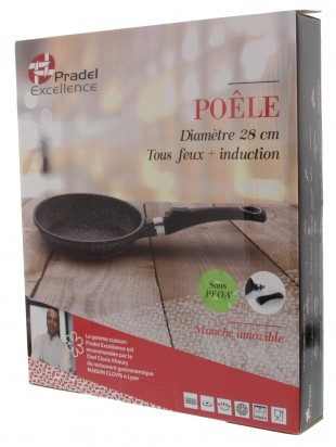 POÊLE FAÇON PIERRE Ø 28 cm FONTE ALU TOUS FEUX + INDUCTION -  MANCHE AMOVIBLE