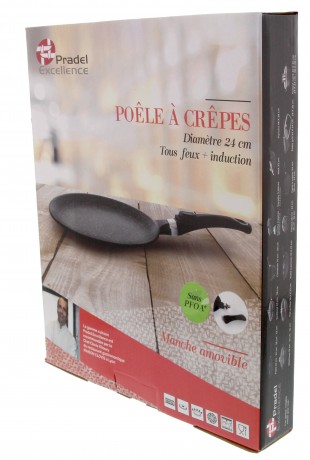 POÊLE A CRÊPES FAÇON PIERRE Ø 24 cm -  MANCHE AMOVIBLE