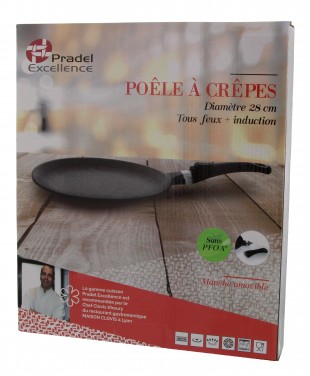 POÊLE A CRÊPES FAÇON PIERRE Ø 28 cm -  MANCHE AMOVIBLE