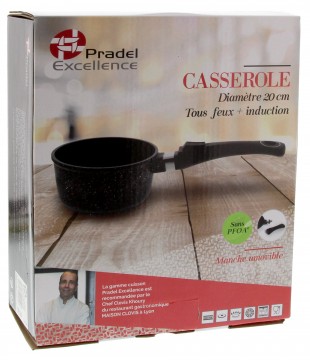 CASSEROLE FAÇON PIERRE Ø 20 cm HAUTEUR 8.9 cm -  MANCHE AMOVIBLE