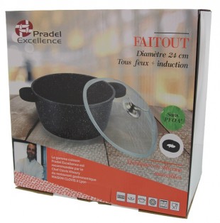 FAITOUT FAÇON PIERRE Ø 24 cm AVEC COUVERCLE EN VERRE