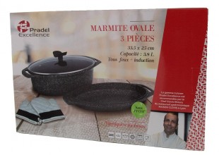 MARMITE OVALE SET DE 3 PIÈCES FAÇON PIERRE 33.5 cm