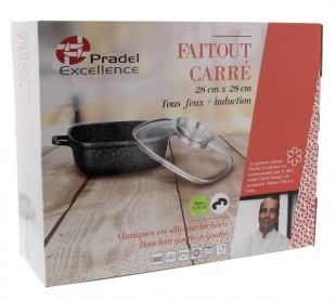 FAITOUT CARRE 28 cm FAÇON PIERRE AVEC COUVERCLE EN VERRE