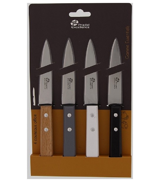 ESSENTIELS - SET 4 TARTINEURS 6 CM MANCHES COULEUR EN BOIS SUR CARTE