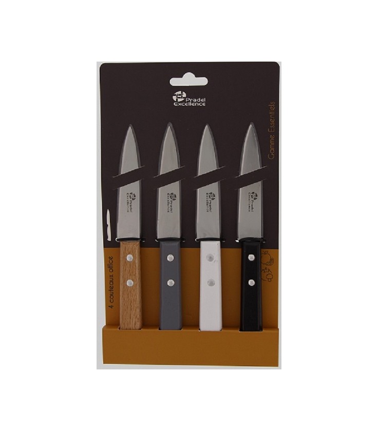 ESSENTIELS - SET 4 TARTINEURS 6 CM MANCHES COULEUR EN BOIS SUR CARTE