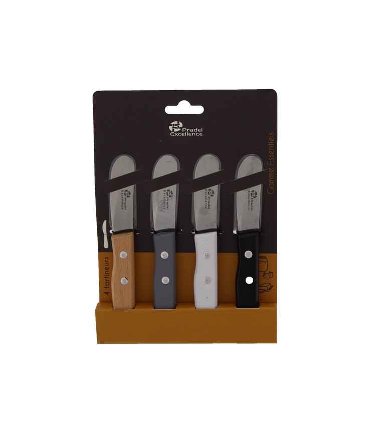 ESSENTIELS - SET 2 COUTEAUX OFFICE 9 CM + 1 BEC D'OISEAU 8 CM + 1 EPLUCHEUR MANCHES BOIS SUR CARTE