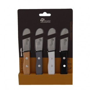 ESSENTIELS - SET 2 COUTEAUX OFFICE 9 CM + 1 BEC D'OISEAU 8 CM + 1 EPLUCHEUR MANCHES BOIS SUR CARTE