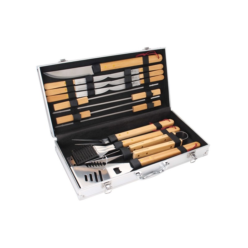 MALLETTE BARBECUE 16 PIECES MANCHES BAMBOU